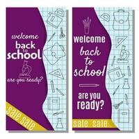 Set of vertical flyers for school advertising or sale with doodle design vector