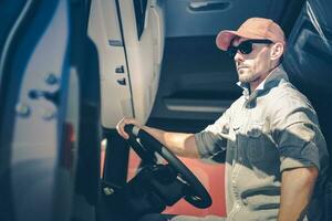 Men Driving Semi Truck photo