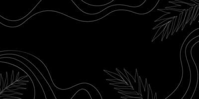 Abstract black background with lines and palm leaves. vector