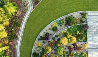 Large Moden Residential Backyard Garden Aerial View photo