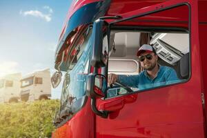 Happy Caucasian Truck Driver in His 30s photo