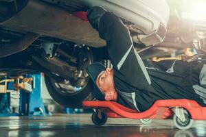 Car Mechanic Under the Car photo