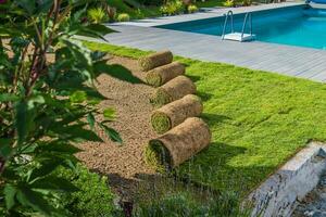 Installation of Instant Lawn Around the Pool photo