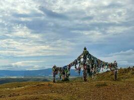 Ritual pillars, serge, near Lake Baikal, Russia. photo