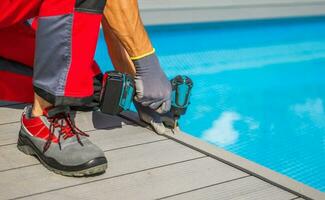 Backyard Poolside Deck Building photo