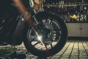 Modern Motorcycle Inside Residential Garage photo