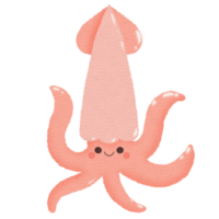 Cute pastel watercolor of squid png