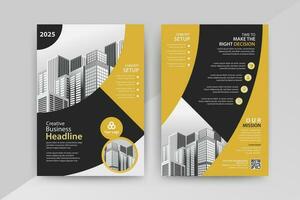 Business abstract vector template for Flyer, Brochure, Annual Report, Magazine, Poster, Corporate Presentation, Portfolio, with yellow and black color size A4, Front and back.