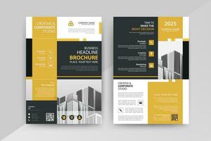 Business abstract vector template for Flyer, Brochure, Annual Report, Magazine, Poster, Corporate Presentation, Portfolio, with yellow and black color size A4, Front and back.