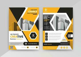 Business abstract vector template for Flyer, Brochure, Annual Report, Magazine, Poster, Corporate Presentation, Portfolio, with yellow and black color size A4, Front and back. Vector