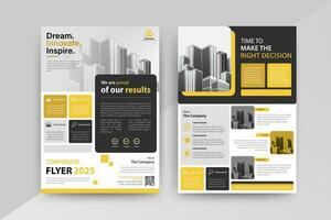 Business abstract vector template for Flyer, Brochure, Annual Report, Magazine, Poster, Corporate Presentation, Portfolio, with yellow and black color size A4, Front and back. Vector