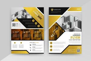 Business abstract vector template for Flyer, Brochure, Annual Report, Magazine, Poster, Corporate Presentation, Portfolio, with yellow and black color size A4, Front and back. Vector