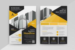 Business abstract vector template for Flyer, Brochure, Annual Report, Magazine, Poster, Corporate Presentation, Portfolio, with yellow and black color size A4, Front and back.