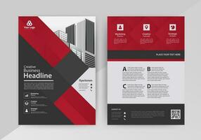 Business abstract vector template for Flyer, Brochure, Annual Report, Magazine, Poster, Corporate Presentation, Portfolio, with red and black color size A4, Front and back.