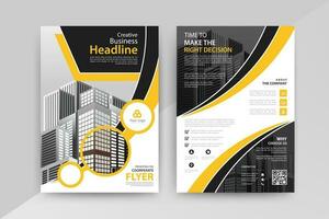 Business abstract vector template for Flyer, Brochure, Annual Report, Magazine, Poster, Corporate Presentation, Portfolio, with yellow and black color size A4, Front and back.