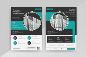 Business abstract vector template for Flyer, Brochure, Annual Report, Magazine, Poster, Corporate Presentation, Portfolio, with cyan and black color size A4, Front and back.