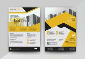 Business abstract vector template for Flyer, Brochure, Annual Report, Magazine, Poster, Corporate Presentation, Portfolio, with yellow and black color size A4, Front and back.