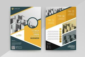 Business abstract vector template for Flyer, Brochure, Annual Report, Magazine, Poster, Corporate Presentation, Portfolio, with yellow and black color size A4, Front and back. Vector