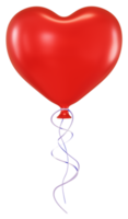 Red heart shaped balloon with blue ribbon. Render 3D. Isolated on transparent background png