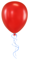 Red balloon with blue ribbon. Render 3D. Isolated on transparent background png