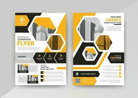 Business abstract vector template for Flyer, Brochure, Annual Report, Magazine, Poster, Corporate Presentation, Portfolio, with yellow and black color size A4, Front and back. Vector