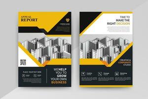 Business abstract vector template for Flyer, Brochure, Annual Report, Magazine, Poster, Corporate Presentation, Portfolio, with yellow and black color size A4, Front and back. Vector