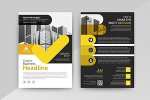 Business abstract vector template for Flyer, Brochure, Annual Report, Magazine, Poster, Corporate Presentation, Portfolio, with yellow and black color size A4, Front and back.