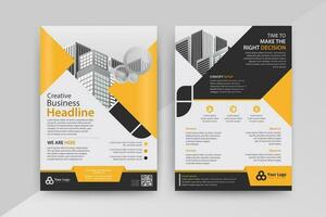 Business abstract vector template for Flyer, Brochure, Annual Report, Magazine, Poster, Corporate Presentation, Portfolio, with yellow and black color size A4, Front and back.