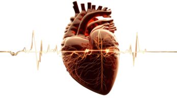 de menselijk hart beats met een kardiogram voor medisch hart Gezondheid zorg achtergrond, ontwerp elementen geïsoleerd Aan transparant achtergrond, digitaal kunst, PNG afbeelding, generatief ai