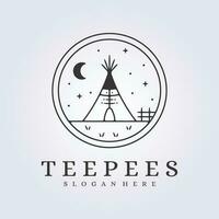 night teepee tent of traditional american ethnic in emblem for logo icon vector illustration design