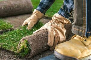 Natural Grass Turfs Installation Close Up photo