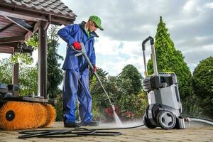 Washing Bricks Made Driveway and Paths Using Pressure Washer photo