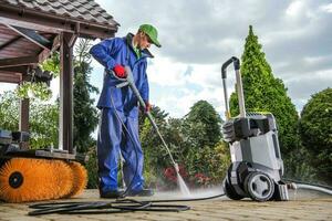 Washing Bricks Made Driveway and Paths Using Pressure Washer photo