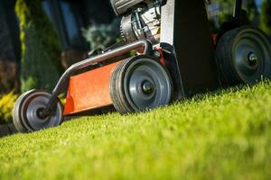 Back Yard Lawn Spring Time Aeration photo