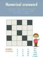 Numerical crossword Educational Sheet. Primary module for Logic Reasoning. 5-6 years old. Educational Sheets Series vector