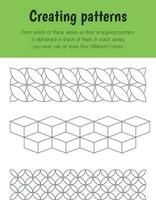 Creating patterns Educational Sheet. Primary module for Logic Reasoning. 5-6 years old. Educational Sheets Series vector