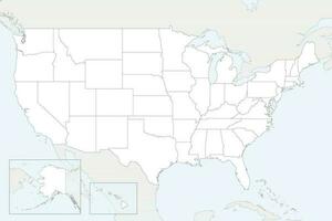 Vector blank map of USA with states and administrative divisions, and neighbouring countries. Editable and clearly labeled layers.