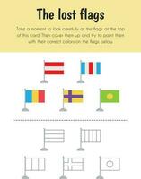 The lost flag Educational Sheet. Primary module for Memory. 5-6 years old. Educational Sheets Series vector