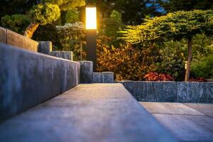 Garden Lamp Along Concrete Stairs photo