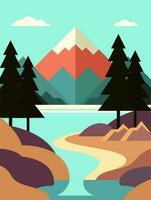 plano montaña paisaje. color montañas, resumen formas, moderno fondo, vector diseño ilustración para usted proyecto