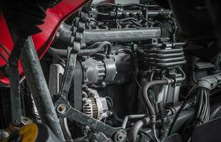 Modern Semi Truck Engine Close Up photo