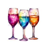 coloré du vin des lunettes aquarelle clipart ai généré png