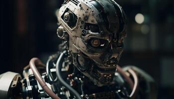 Futuristic robot men use technology to work machinery and cyborgs photo