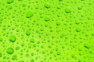 Bright Green Car Body Paint Covered by Car Wash Water Drops Background photo