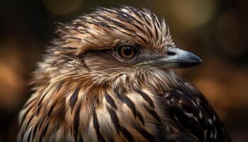 pájaro de presa posado, cerca arriba retrato, selectivo enfocar, majestuoso belleza generado por ai foto