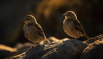 Sparrow perching on branch, selective focus, natural beauty portrait generated by AI photo