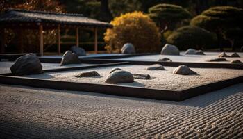 Tranquil scene of ancient tombstone stack in nature beauty generated by AI photo