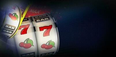 Casino Slot Gambling 3D Illustration Banner with Copy Space photo