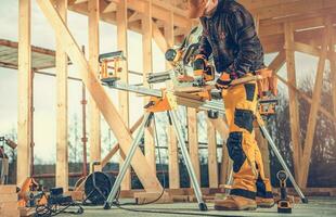 Wooden Frame of House Construction photo