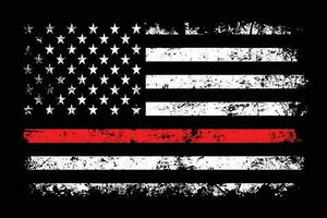 Thin Red Line USA Flag. Distressed American Firefighter Support Flag. vector